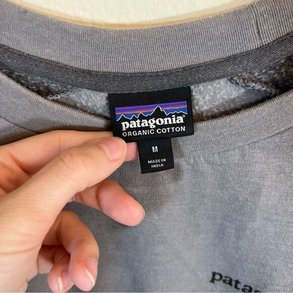 Patagonia Men’s Gray Logo Organic Cotton Crewneck Sweatshirt Medium - Picture 3 of 14